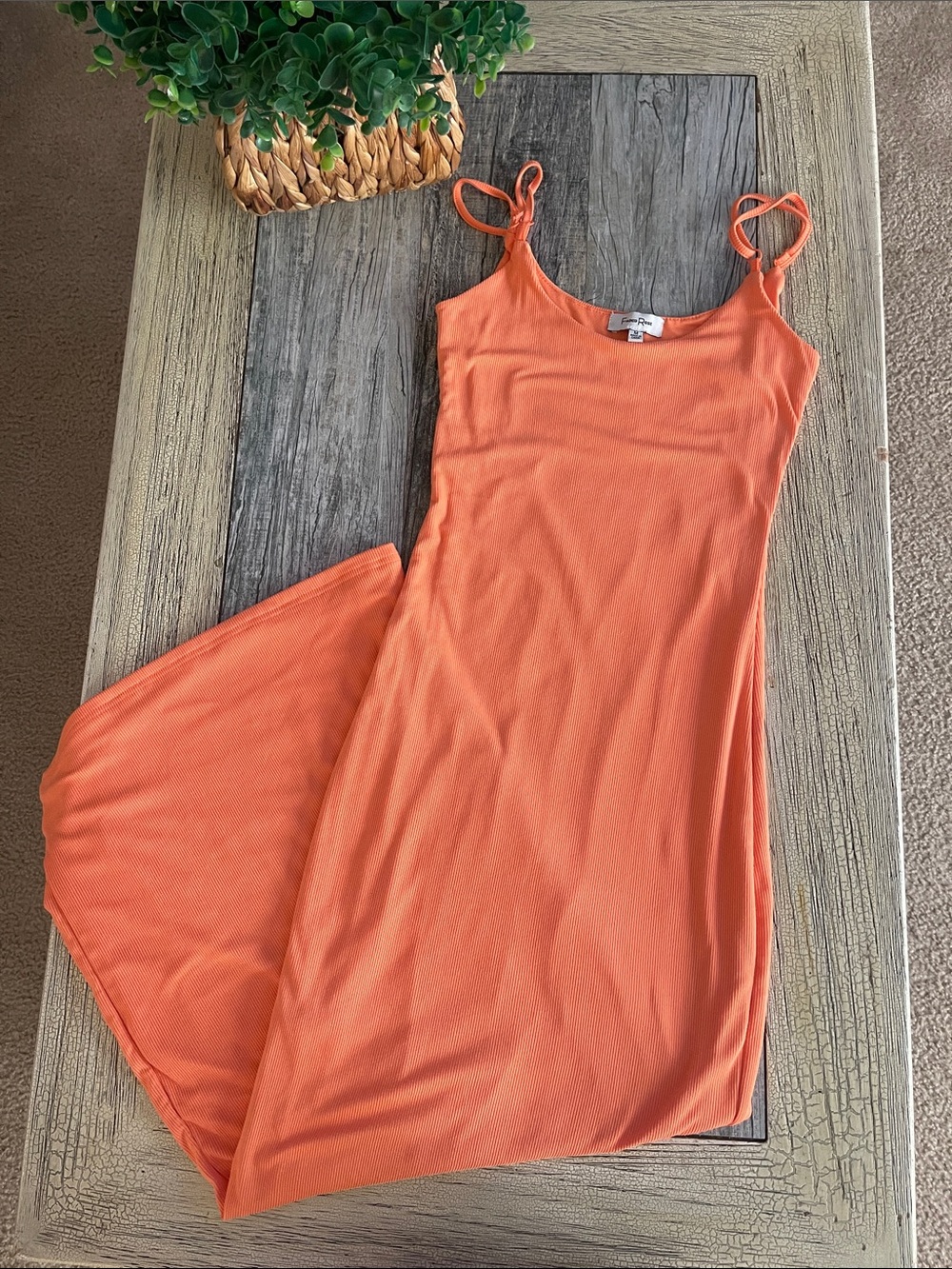 Sleeveless Orange Maxi Dress with Tie Straps